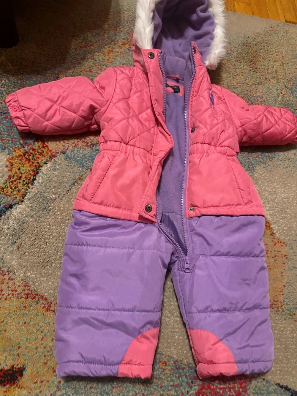 U.S. Polo Assn. Girls Pink & Purple Fleece-Lined Snowsuit 24M Ski Suit 2T